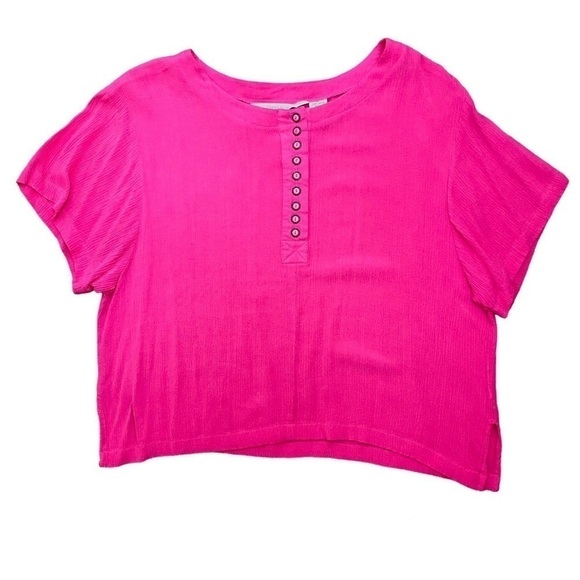Vintage 80s 90s magenta pink oversized boxy relaxed fit short sleeve blouse top - Picture 3 of 16